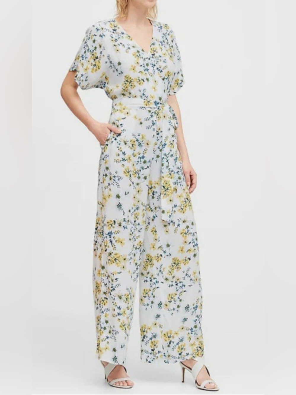 NWT Banana Republic White and Yellow Floral Wide-Leg Jumpsuit